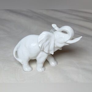 Vintage White Elephant Trunk Up Fine Bone China Figurine Made In Taiwan